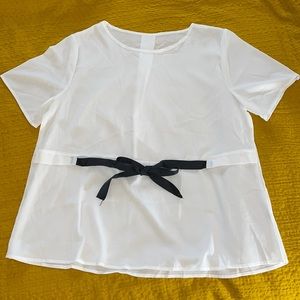 Plus White Blouse With Black Bow Detailing - SheIn 3x